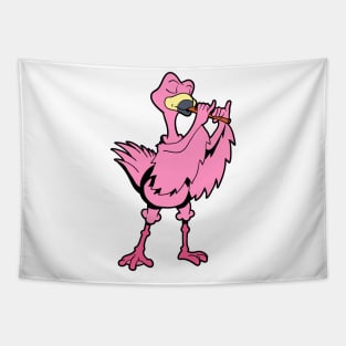 Cartoon flamingo - flute player Tapestry