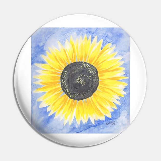 Sunflower on Watercolor Pin by A2Gretchen