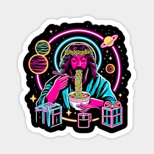 RAMEN JESUS PLANETS STARS RETRO 80'S NEON VIBE Magnet