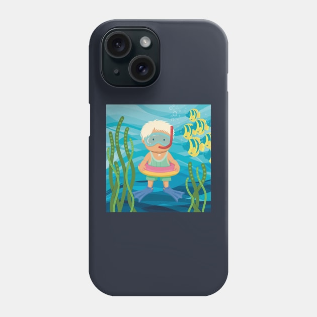 Cute little boy is on vacation  snorkeling in the turquoise sea Phone Case by marina63