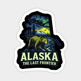 Alaska The Last Frontier Bear, Mountains, and Northern Lights Magnet