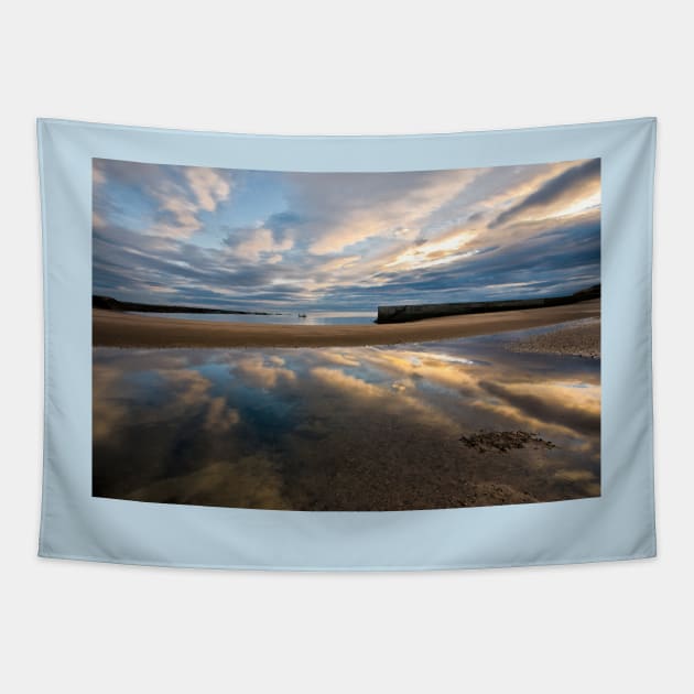 Cullercoats Bay reflections Tapestry by Violaman