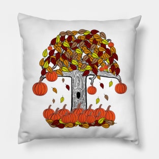 Simple Dark Tree With Pumpkins and Falling Leaves, Spooky Tree With Pumpkins leaves and pumpkins Pillow