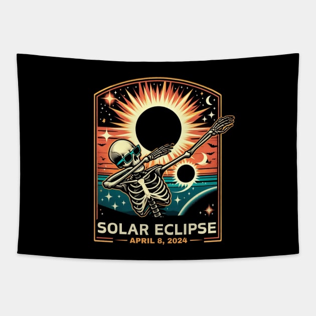 Solar Eclipse April 8th 2024 dabbing skeleton Total Eclipse 2024 Tapestry by HBart