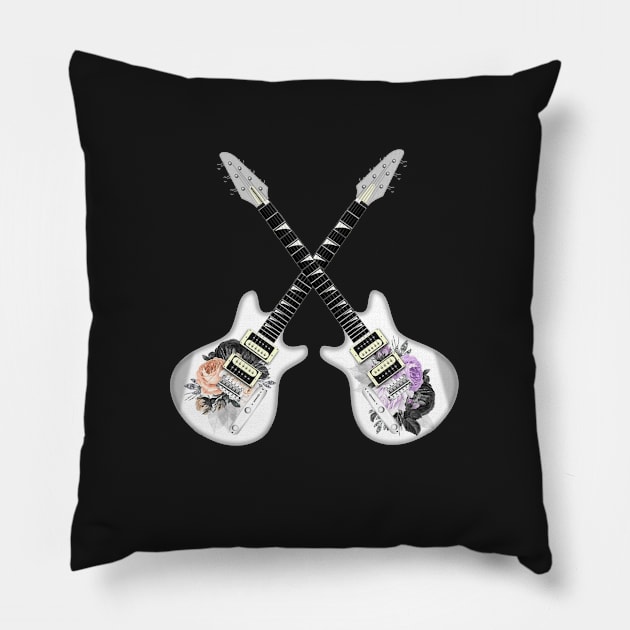 Guitars and roses Pillow by allthumbs