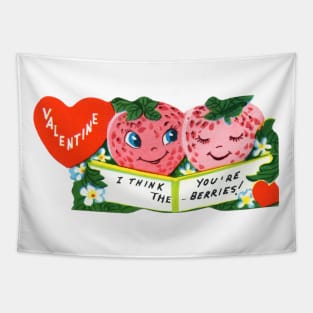 Vintage Valentine Strawberries You're the Berries Tapestry