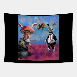 watercolor zombie rabbit wildlife with mushroom Tapestry