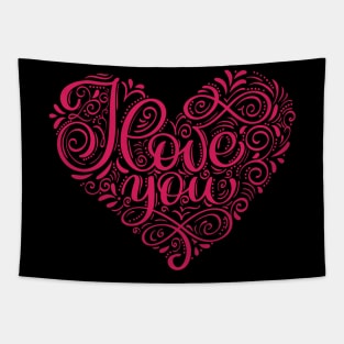 I love you Typography Heart Tapestry