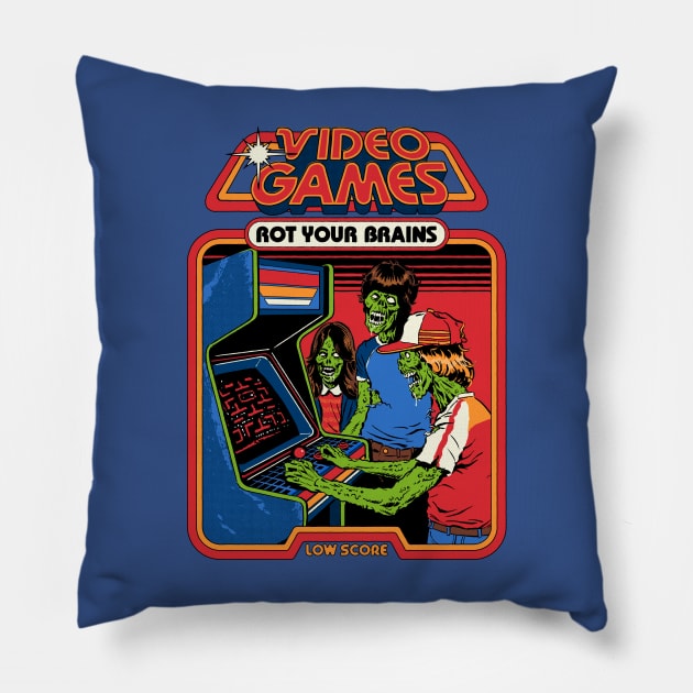 Video Games Rot Your Brains Pillow by Steven Rhodes