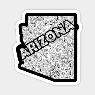 Mandala art map of Arizona with text in white Magnet