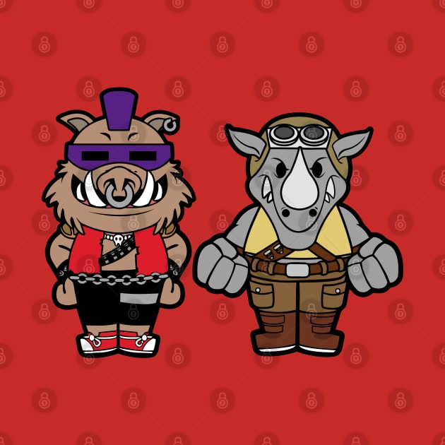 Bebop and Rocksteady Chibi by bonekaduduk