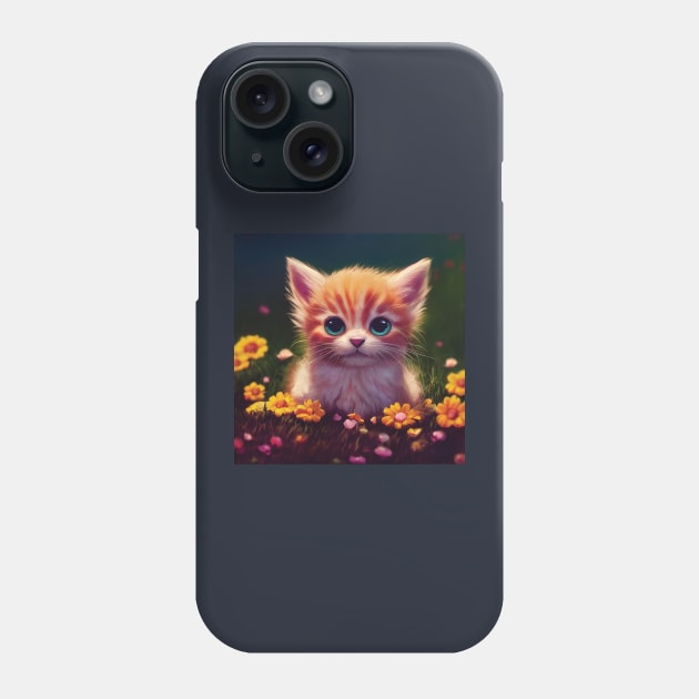 Kitten in field of flowers Phone Case by Geminiartstudio