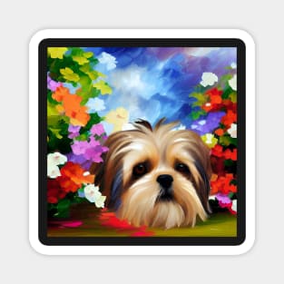 Shih Tzu Face Surrounded by Flowers Magnet