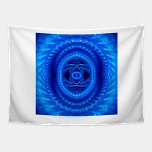 CIRCULAR NEON BLUE FLORAL FANTASY Tapestry