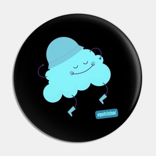 Hashtag Petrichor Cute Blue Cloud with a Rain Hat Pin