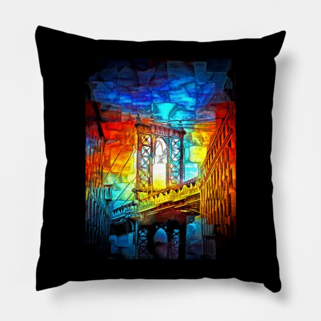 Brooklyn Bridge in Colors Pillow by danieljanda