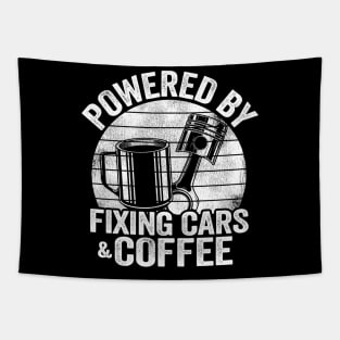 Powered By Fixing Cars & Coffee Funny Mechanic Tapestry