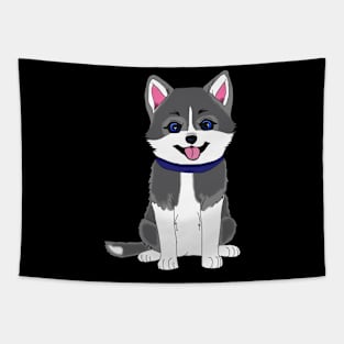 Cute Husky Puppy With Blue Collar Tapestry