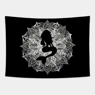 White Mandala Circle Mermaid Tapestry