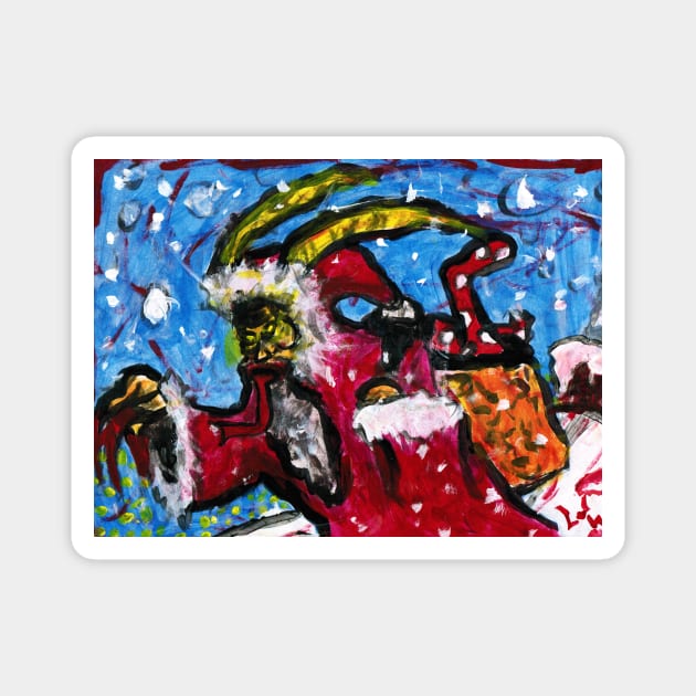 Krampus on the rooftops Magnet by lowen morrison