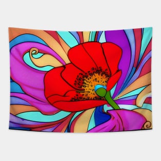 70s Style Red Poppy Flower Digital Abstract (MD23Mrl019) Tapestry