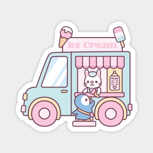 Ice Cream Truck, Cute Bunny And Penguin Magnet