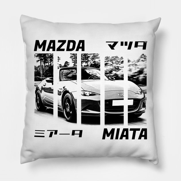 Mazda Miata MX-5 ND Black 'N White 3 Pillow by Cero