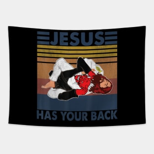 Vintage Jiu Jitsu Jesus Has Your Back Vintage Tee Tapestry