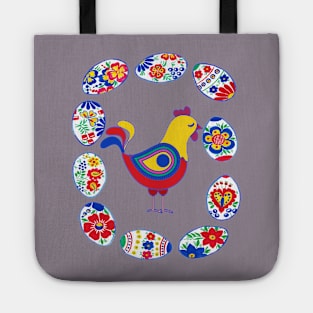 Easter eggs around rooster Tote