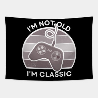 I'm not old, I'm Classic | Game Controller | Retro Hardware | Vintage Sunset | Grayscale| '80s '90s Video Gaming Tapestry