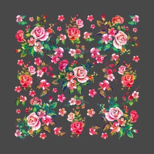 Boho Chic spring roses floral watercolor pattern T-Shirt