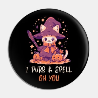 Funny Cat Pun Witch Spell Graphic Men Kids Women Halloween Pin