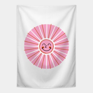 Boho Pink Sun Smile Retro 70s Tapestry