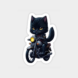 Biker Cute Black Cat Riding Motorcycle Magnet