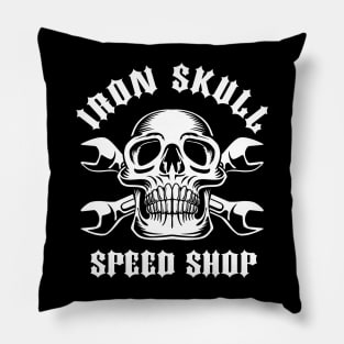 Iron Skull Speed Shop Skull with Crossed Wrenches Pillow