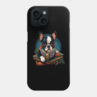 Boston Terrier Reads Book Phone Case