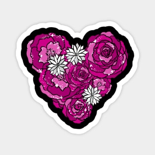 Pink Heart of Roses and Daisies Magnet