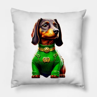 The Scale Master: Dachshund in a Green Scaled Suit Tee Pillow