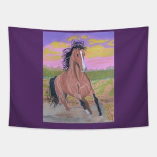 A brown horse at sunset Tapestry