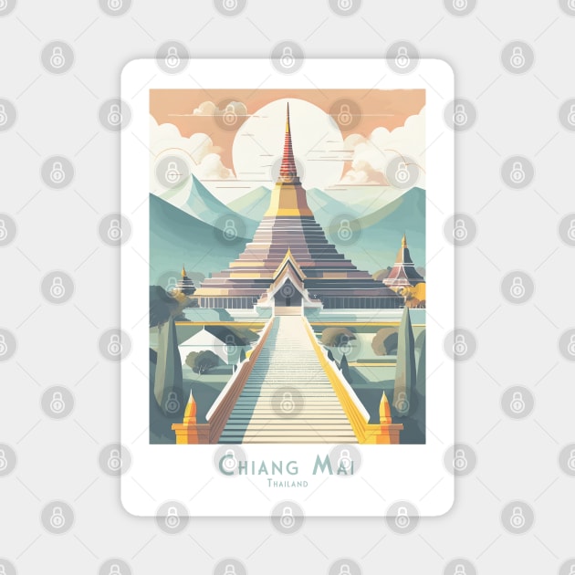 Vintage Retro Majestic Chiang Mai Pagoda Magnet by POD24