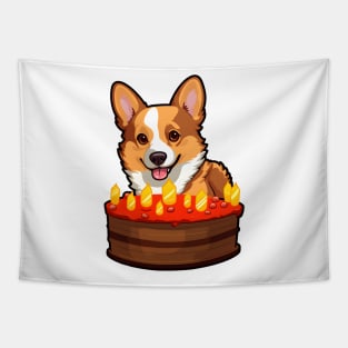 Birthday Cake Happy Corgi Tapestry