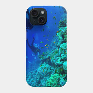 Coral reef and scuba diver Phone Case