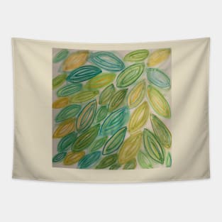 Watercolor Leaves in blue green yellow teal Tapestry