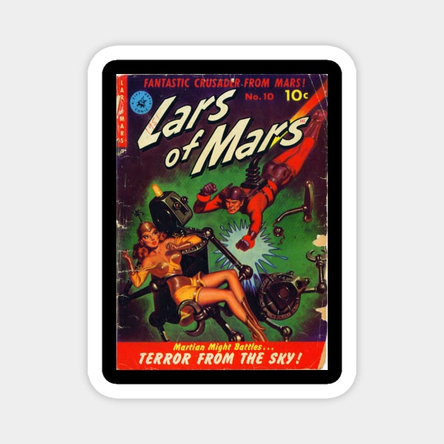 Martian Hero vs Evil Robot Comic Cover Magnet by Weirdette