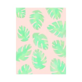 Pink and Green Monstera Leaf T-Shirt