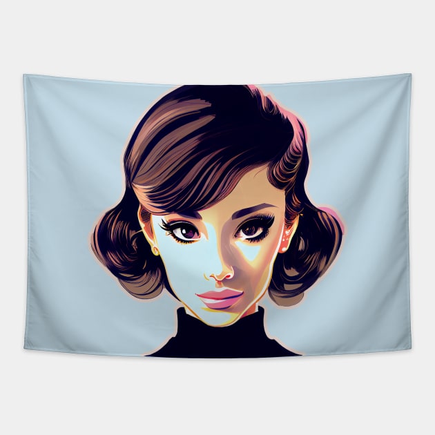 Audrey Hepburn, Elegant Classic Beauty, Confident Witty Fun Flirty Smart Actress Tapestry by ProjectAI