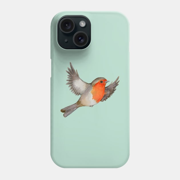 A watercolor drawing of a flying robin Phone Case by Bwiselizzy