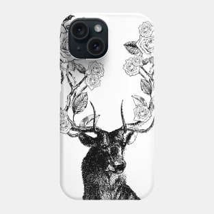 Stag and Roses | Stag and Flowers | Black and White | Phone Case