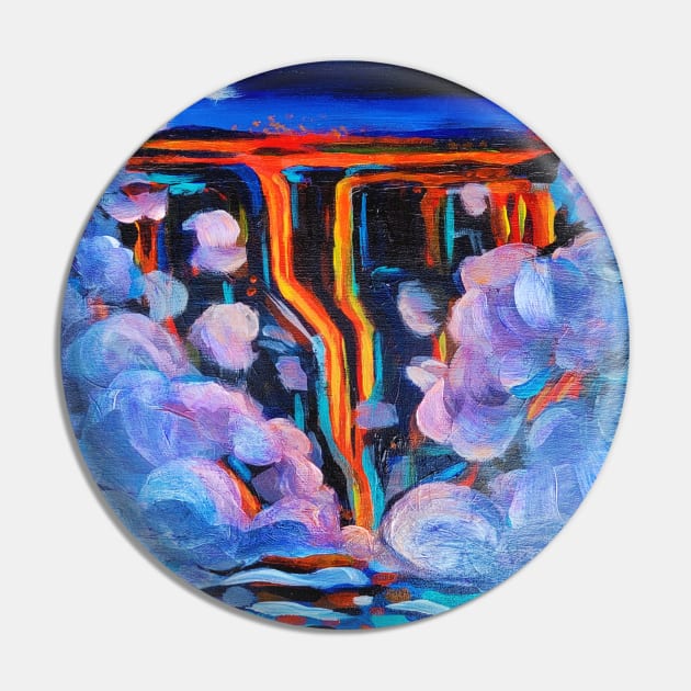 Lava Flowing Into The Ocean At Night Pin by CozyPixelFluff