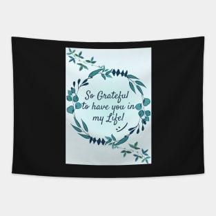 Grateful - Thanksgiving Shades of Blue Floral Print Tapestry